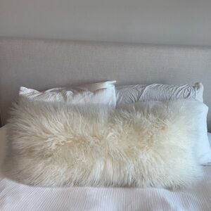 West Elm Cream Lumbar Fur Pillow